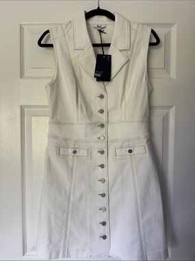 PAIGE Vida Cream Sleeveless Button-Front Denim Dress